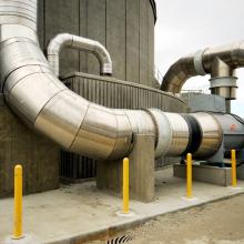 solids contact tank and large pipes with supports