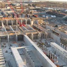 Aerial overview of tanks being constructed