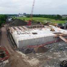 Aerial overview of concrete reservoir