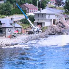 Water view of Bracebridge Falls Generating Station