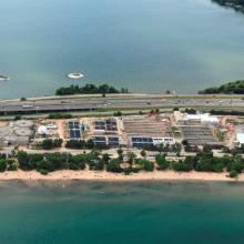 Aerial overview of Burlington Skyway wastewater treatment plant