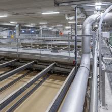 interior clarifiers tanks next process piping and walkway