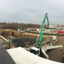 Overview showing pump truck for concrete pour