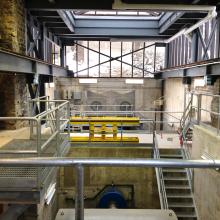 Well lit room with glazing containing turbine