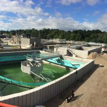 Sideview of filled Clarifier and rest of site