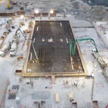 Preparing the rebar for concrete slab pour