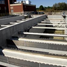 Close-up of new chain & flight secondary clarifiers