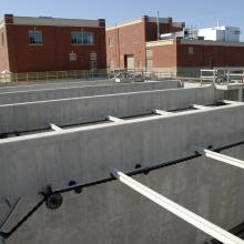Close-up of new chain & flight secondary clarifiers